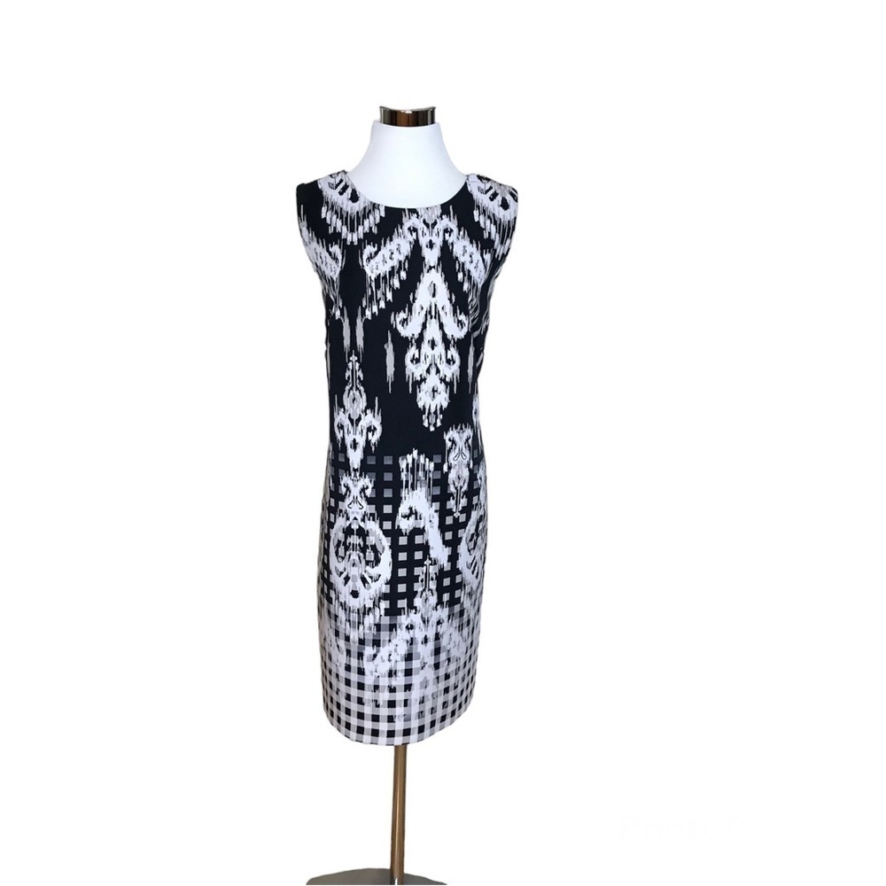 AB Studio Size 14 Sheath Sleeveless Dress Work Career Black White Career Flaw